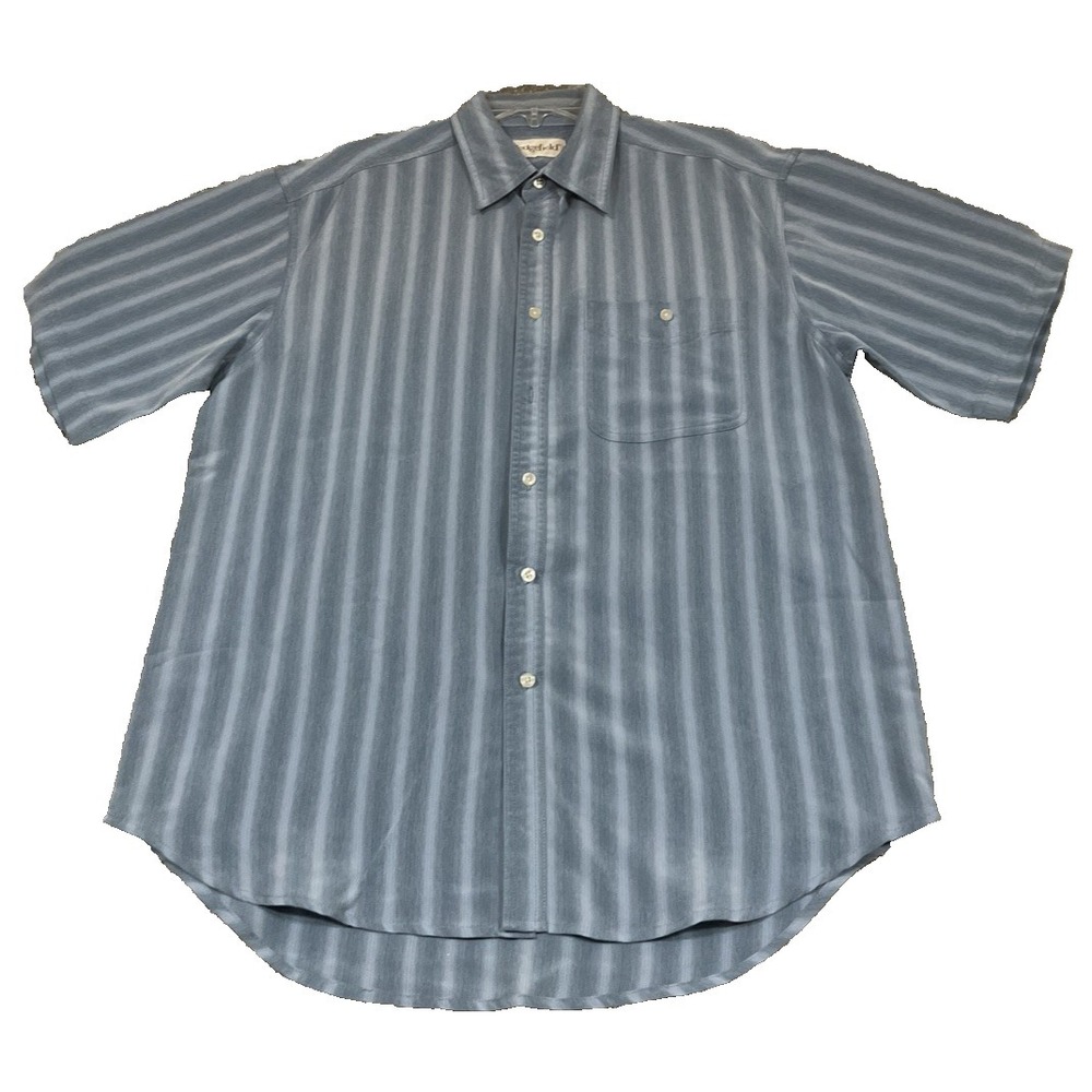 Sedgefield Blue Stripe‎ Wrinkle Free Preppy Short Sleeve Button Up Down Sz L